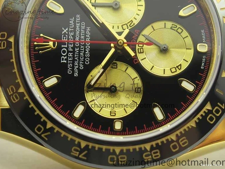 0522 Chic Daytona 116518LN YG JH Best Black Gold Dial On Rubber Strap A4130 (Free XS Rubber ) 3458